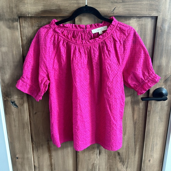 Loft Fuchsia Pink Eyelet Ruffle Top - Picture 6 of 12